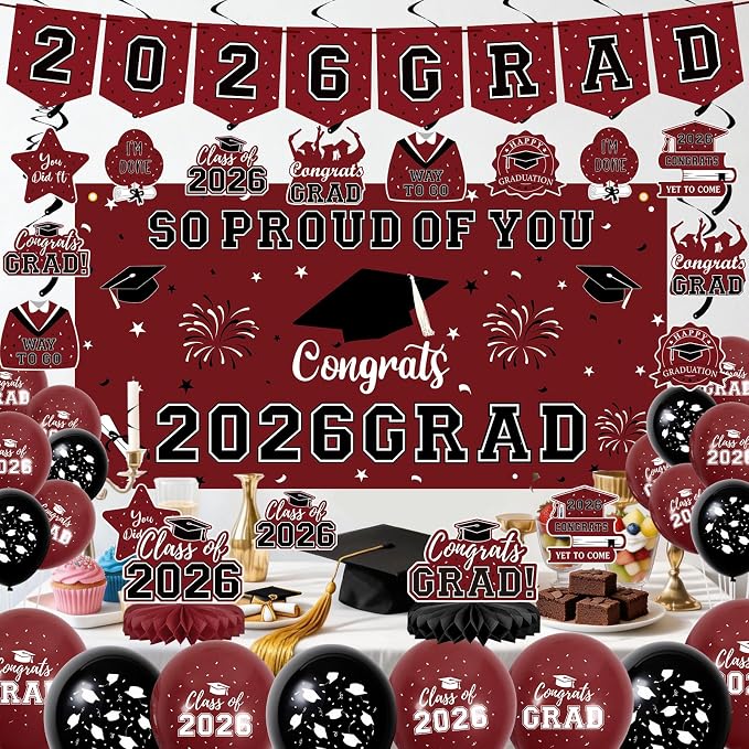 59Pcs Graduation Decorations 2026 Backdrop Balloons Banner Centerpiece Hanging - Image 4