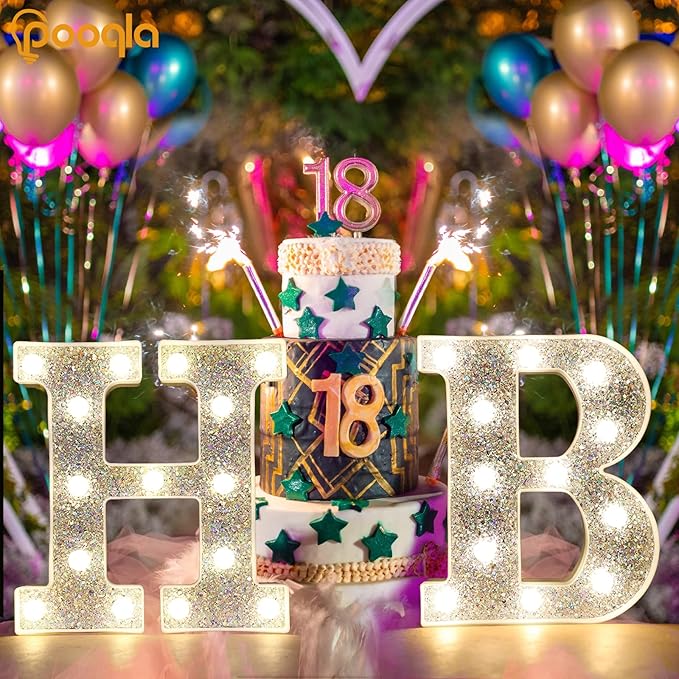 Pooqla Light Up Letters, LED Marquee Letters for Silver Birthday Decorations, Battery Powered Night Light Teenager Girl Room Decor, Gift for Girls Boys Wedding Bedroom Christmas Party Decor, Letter L