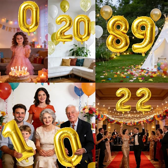 40 Inch Number 89 Balloons for 89th Birthday Party Decorations, 0-100 Gold - Image 7