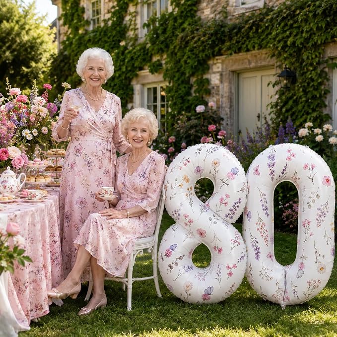 Wildflower Number 80 Balloon for Flower 80th Birthday Party Decorations | 40'' - Image 6
