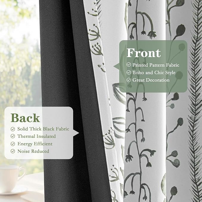 Sage Green Blackout Curtains 63 Inches Long 2 Panels Boho Curtains - Image 6
