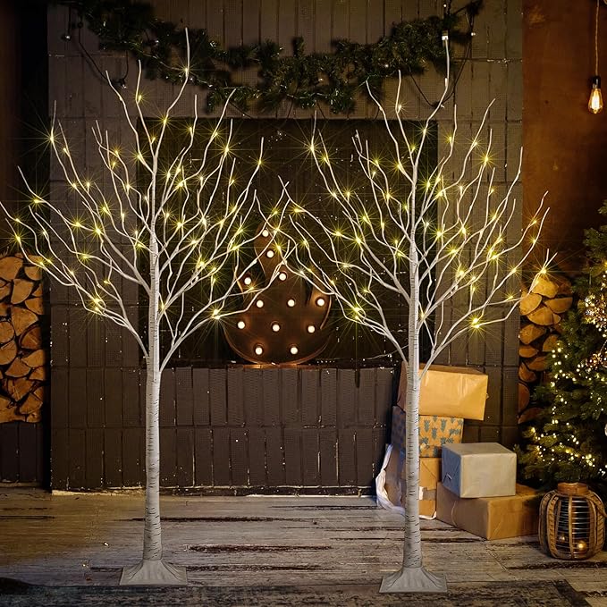 LIGHTSHARE 6 Feet 72L LED Birch Tree Lights, Pack of 2, Warm White, for Holiday Party and Christmas Decoration, Indoor and Outdoor Use