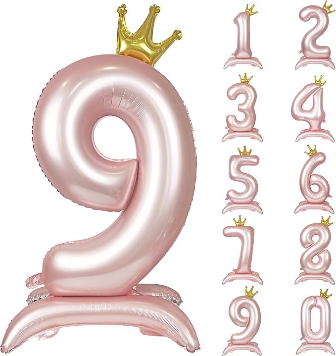 Pink Crown Number 9 Balloon Standing Pink Princess digital 9 Foil Balloon | by YOIOZAIZAI
