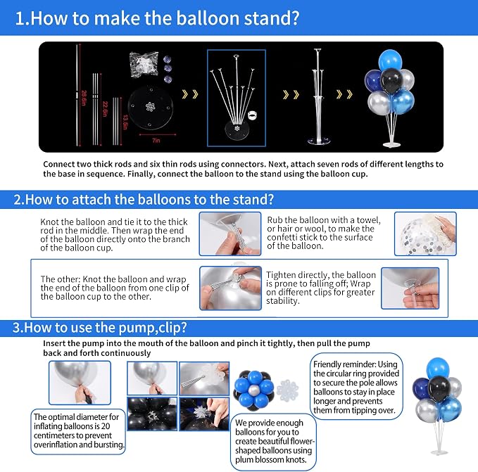 Navy Blue and Silver Black Balloons Table Centerpieces Stand Kit - Image 4