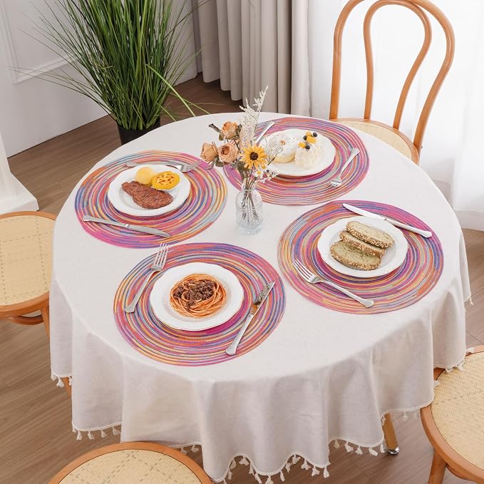 SHACOS 15 inch Round Placemats Set of 6 Variegated Multicolor Place Mats Cotton - Image 7