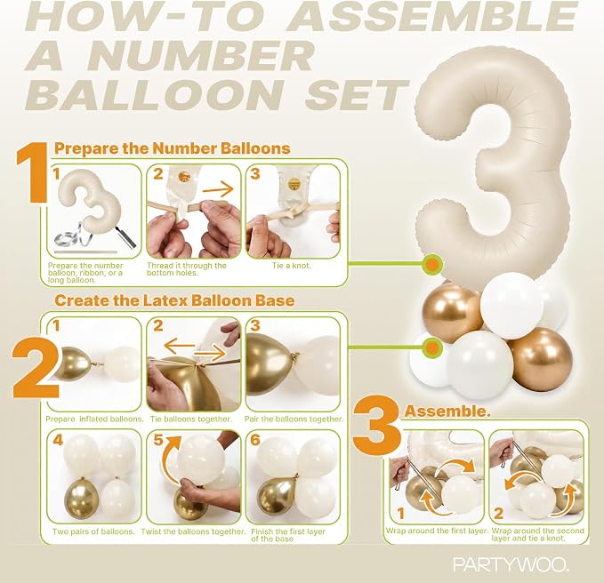 PartyWoo Number Balloons 40 Inch White Number 3 Kit 25pcs - Image 7
