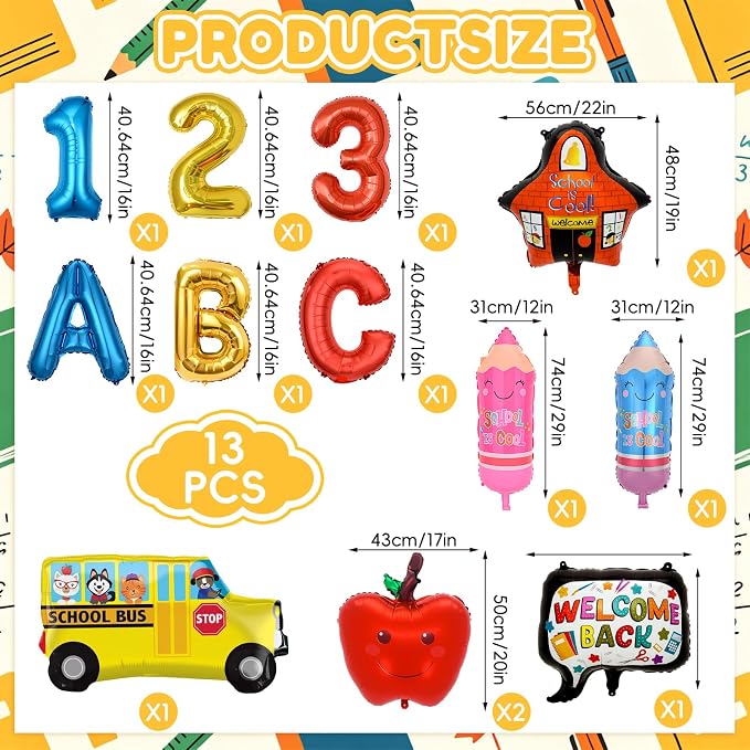 Back to School Balloons, Back to School Decorations, ABC 123 Foil Balloons | - Image 2