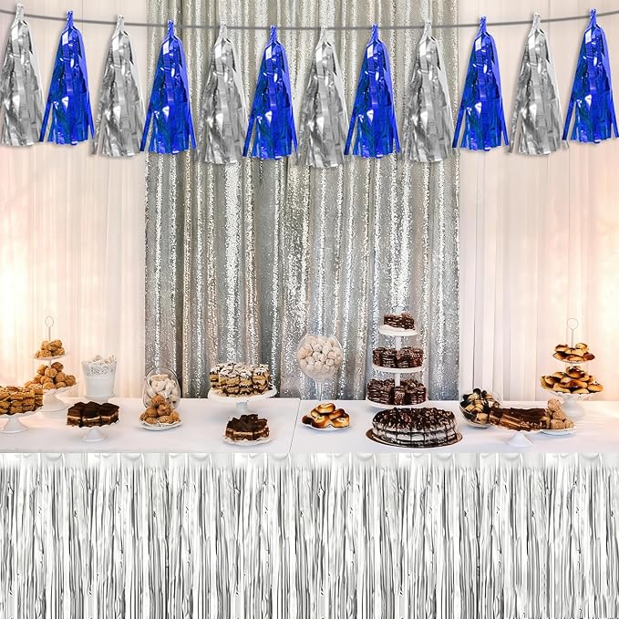 3P Navy-Blue Silver Tassel Banner Garland Metallic Foil Fringe Banner Tinsel - Image 4