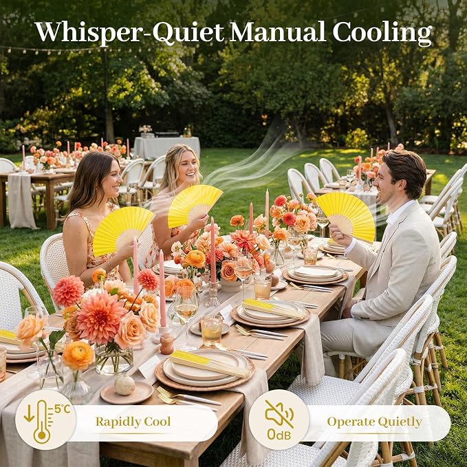 JOHOUSE 12 PCS Lemon Yellow Paper Fans Handheld, 8.3 Inch Folding Hand Fan | - Image 6