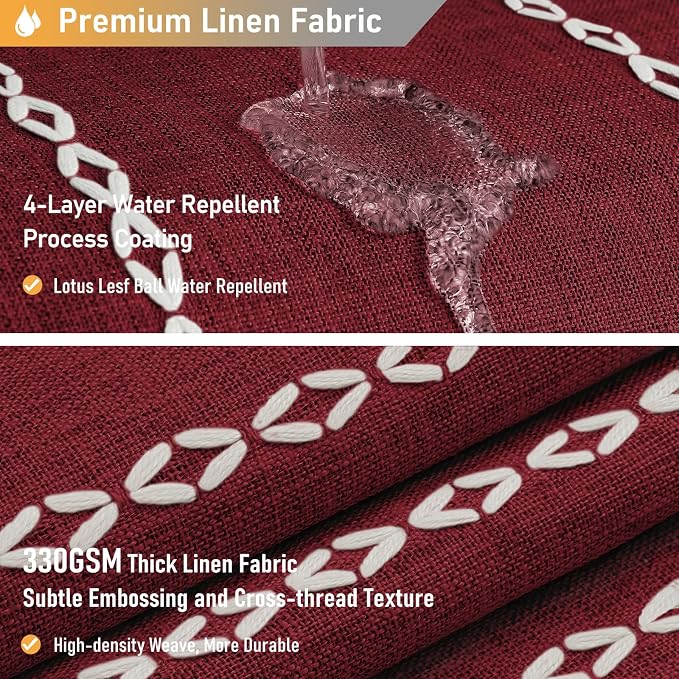 72x84 Long Boho Farmhouse Linen Heavy Duty Shower Curtain, Burgundy | Tall Size - Image 4