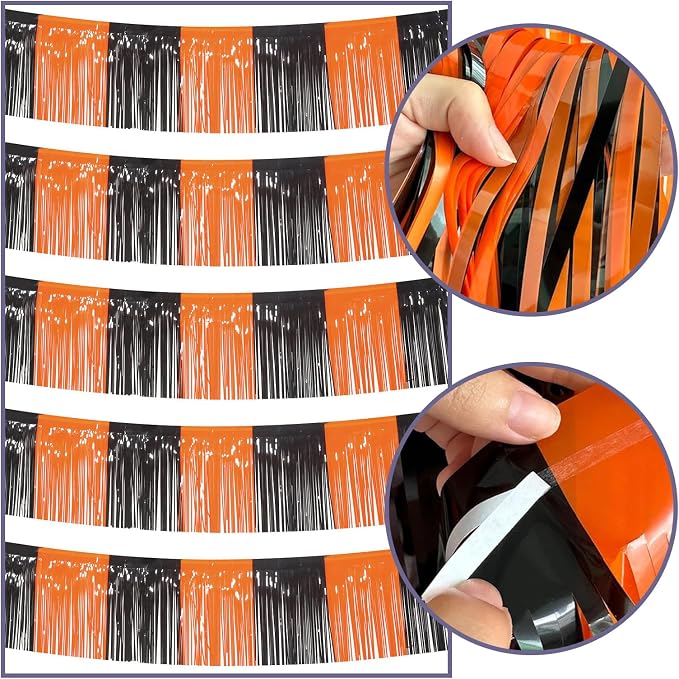5 Pack 10 Feet Black Orange Foil Fringe Garland Tinsel Parade Float Fringe - Image 4