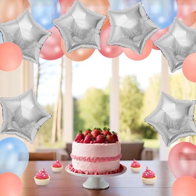 MEETINGU Silver 18 Inch Foil Mylar Star Balloons 10PCS Party Decorations | - Image 3