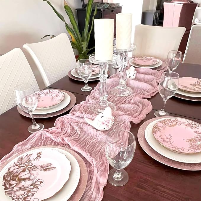 10 Pack Light Pink Cheesecloth Table Runner 6FT Boho Gauze Fabric Table Runner - Image 6