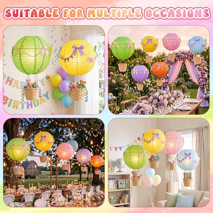 Lewtemi 12 Sets Hanging Hot Air Balloon Ceiling Decorations 10'' 12'' Baby - Image 7