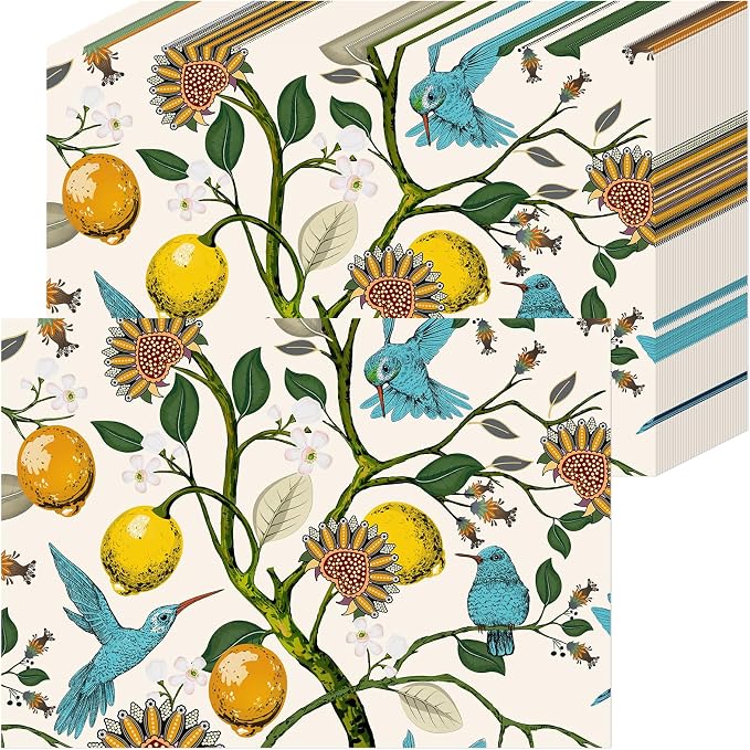 50 Pack Vintage Lemon Disposable Paper Placemats 11 x 16 Inches | Hummingbird by Unknown