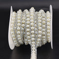 Jerler Rhinestone Trim Applique 5 Yards 2 Rows Crystal Chain Banding Diamond Inlaid White Pearl Beaded Rhinestones for Crafts Clothing and Bridal Embellishments Wedding Ideas Christmas Decorations