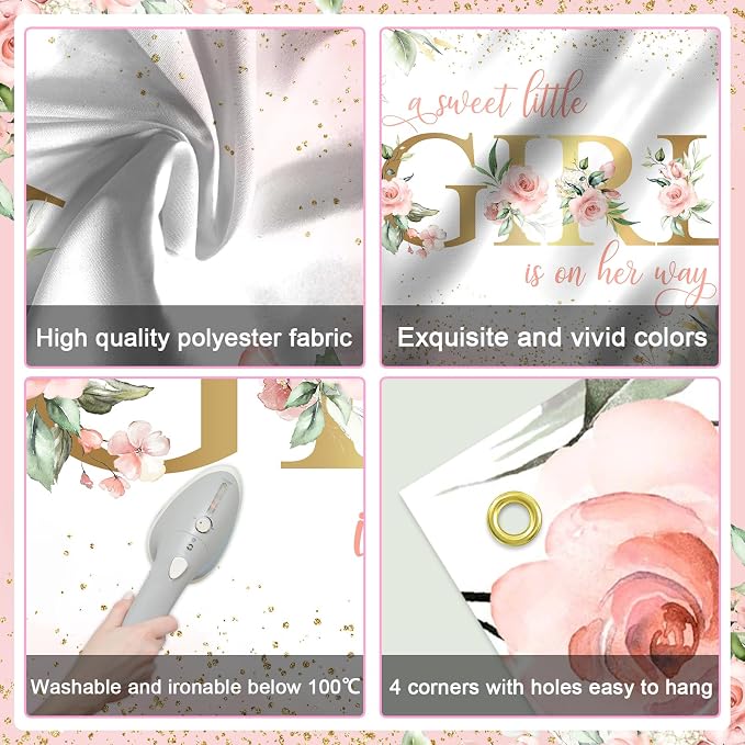 Avezano Girl Baby Shower Backdrop Pink Floral Sweet Baby Baby Shower Banner A - Image 7