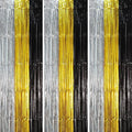 Voircoloria Black Gold Silver Fringe Backdrop Curtains, 3 Pack | Tinsel by Voircoloria