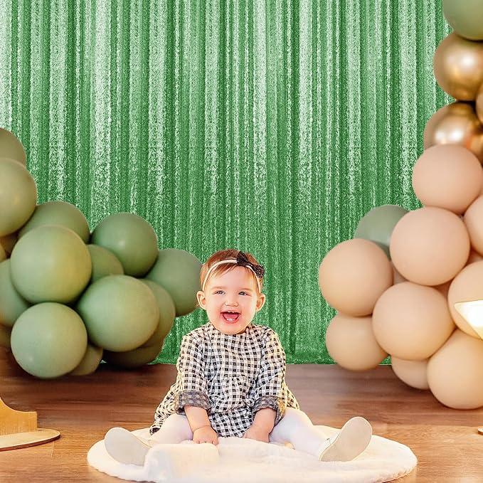 4×8FT-2PCS Grass Green Sequin Backdrop Curtains Panels, Photography Backdrop - Image 3