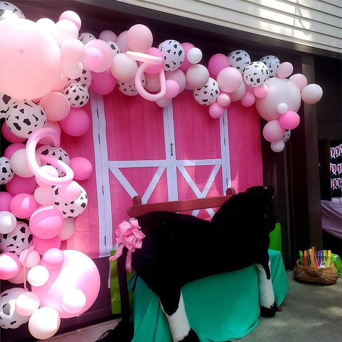 Cow Theme Balloon Arch Garland Kit, Pastel Pearl Pink Gold White Cow Print - Image 4