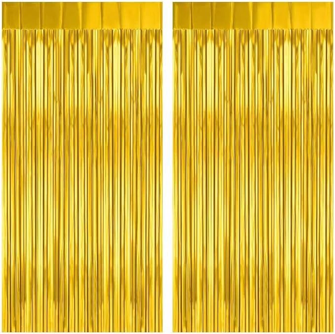 2 Pack Gold Fringe Curtain Backdrop, 3.2Ft x 8.2Ft Metallic Photo Booth by welcomePIGETALE