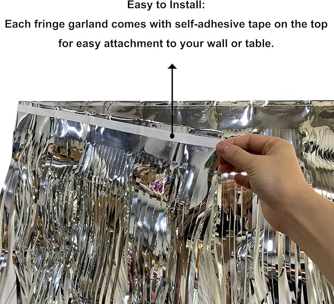 10 Feet Long Roll Foil Fringe Garland - Pack of 3 | Shiny Metallic Tassle Banner | Ideal for Parade Floats, Bridal Shower, Wedding, Birthday | Wall Hanging Fringe Garland Banner (Silver)