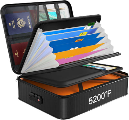 Noiposi Document Organizer with 5200℉ Heat Insulated,15.0"x11.0"x4.3" Water Resistant and Fireproof Document Box,Portable Home Travel Safe Storage Box for Important Documents,File