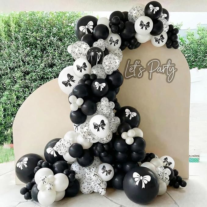 Black Bow Balloons, 12 Inch Black White Bow Printed Balloon - Image 4