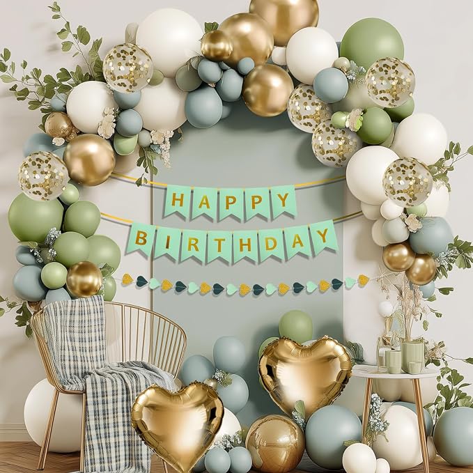 Sage Green Happy Birthday Party Decorations - Image 5