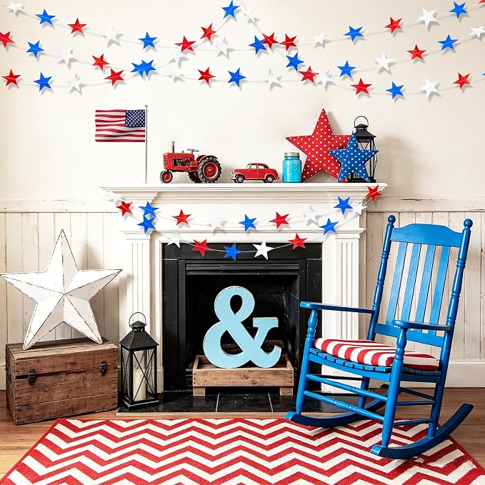 6 Pack Patriotic Star Garland Each 13Ft Star Paper Banner | Hanging Glitter - Image 5