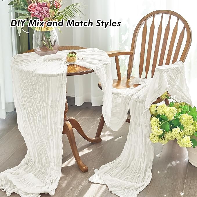 IVAPUPU 2 Pcs Cheesecloth Table Runner - 10ft Ivory White Summer Boho Gauze - Image 4