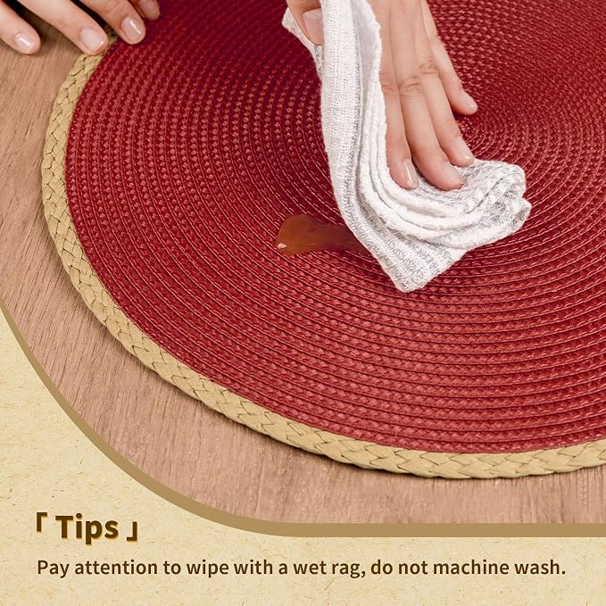 Round Placemats Set of 4, Woven Table Mats, Thin Edge, 15 Inch Diameter - Image 4