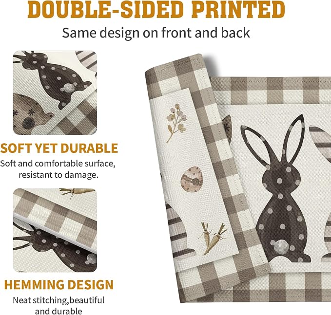 Easter Bunny Buffalo Plaid Placemats Set of 4 Rabbit Spring Egg Dining Table - Image 5