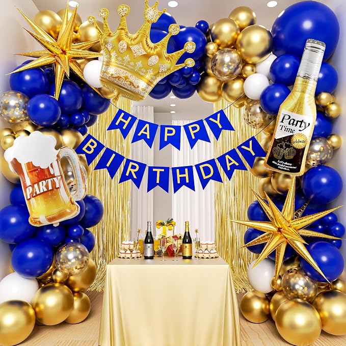 ELTNEGSA 121pcs Royal Blue and Gold Birthday Party Decorations | 16th, 60th by ELTNEGSA
