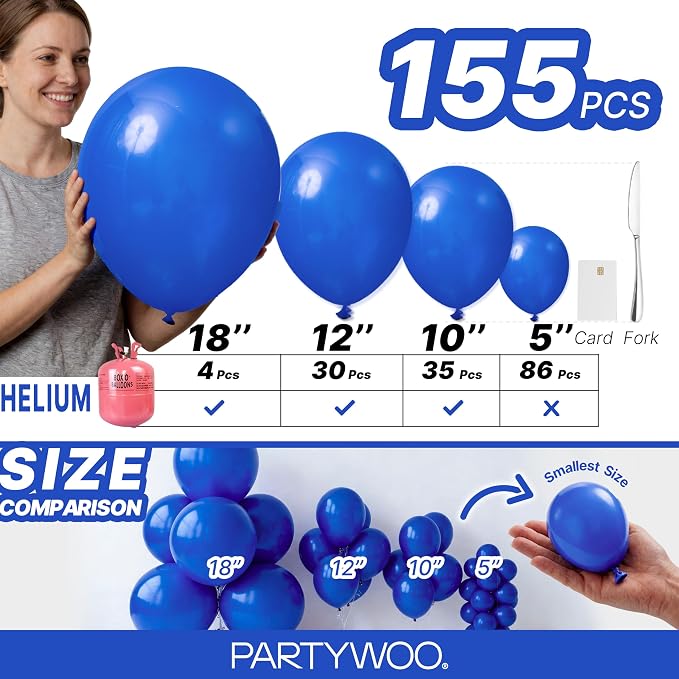 PartyWoo Royal Blue Balloons 155pcs Dark Blue Balloons Different Sizes | 18 12 - Image 6