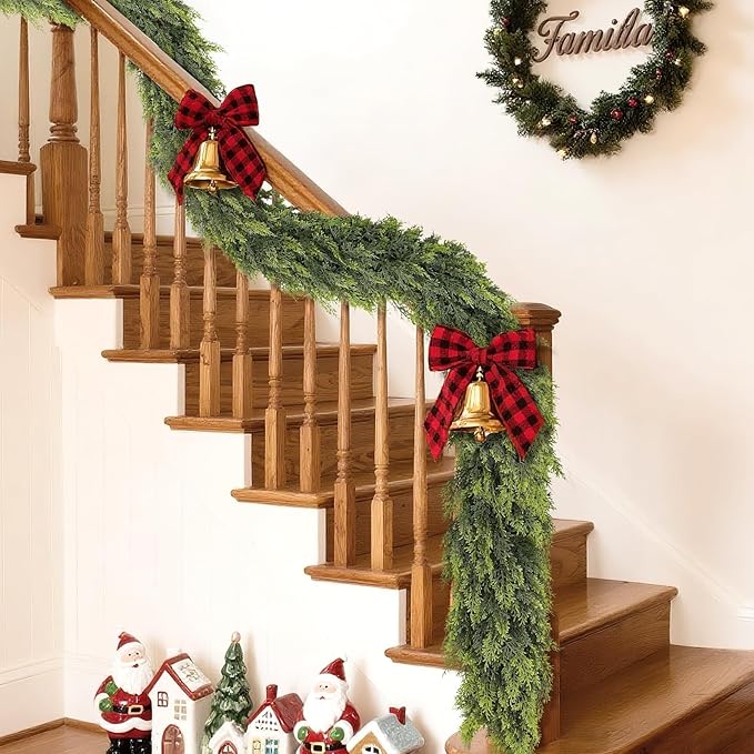 5FT Real Touch Cedar Garland - Artificial Christmas Garland Fake Green Faux Thick and Lush Pine Needles Garlands for Table Fireplace Mantle Holiday Home Indoor Outdoor Decor (1PCS)