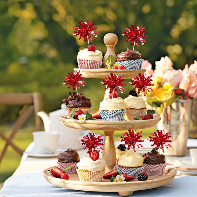 Gyufise 30Pcs Foil Firework Cupcake Toppers Sparkle Tinsel Cake Toppers Tinsel - Image 6