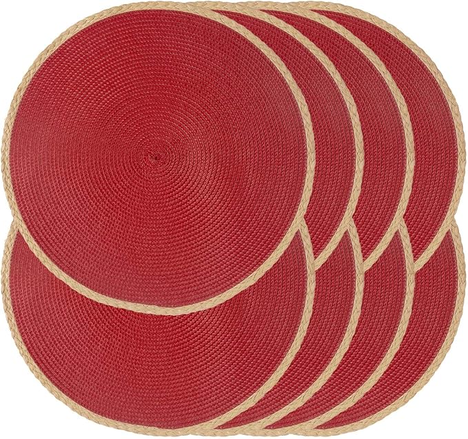 Round Placemats Set of 8, Woven Table Mats, Thin Edge, 15 Inch Diameter by Noctiflorous