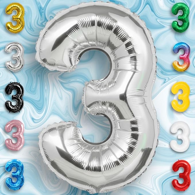 Silver Number Balloon 3 Mylar Foil Balloons 40 inch - Image 3