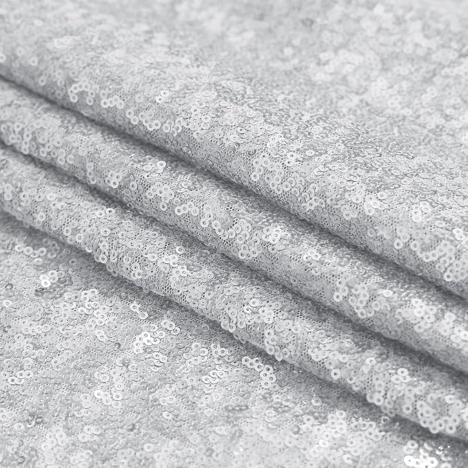 Sugargirl Silver Sequin Backdrop Curtain 7FTx7FT Glitter Silver Background - Image 4