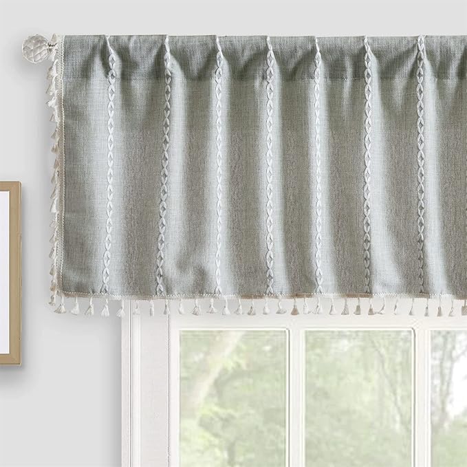RoomTalks Sage Green Boho Kitchen Valances - Image 2