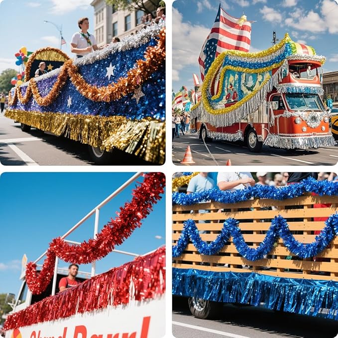4 Pack Royal Blue Total 40 Feet Foil Fringe Garland Metallic Tinsel Banner Wall - Image 8