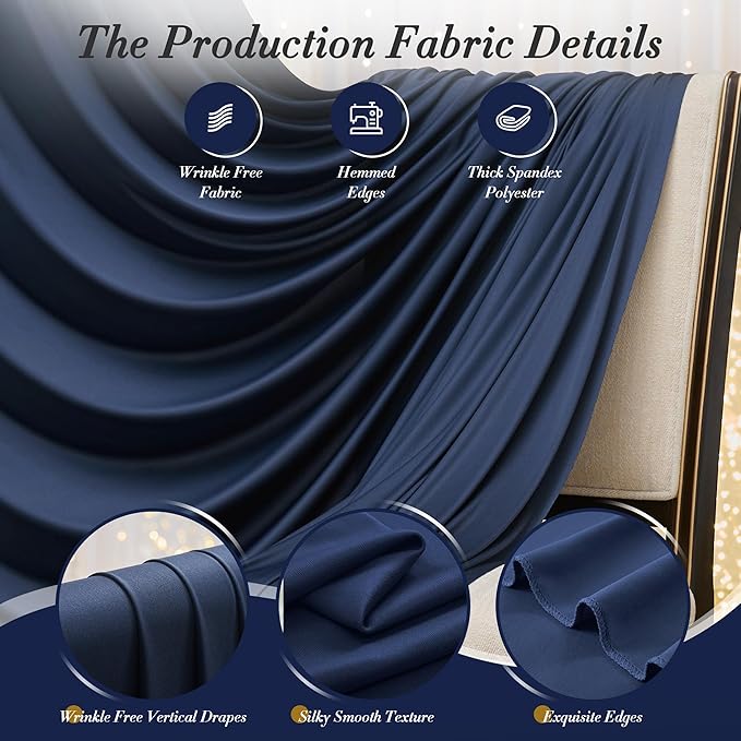 40 ft x 10 ft Wrinkle Free Navy Blue Backdrop Curtain - Image 7