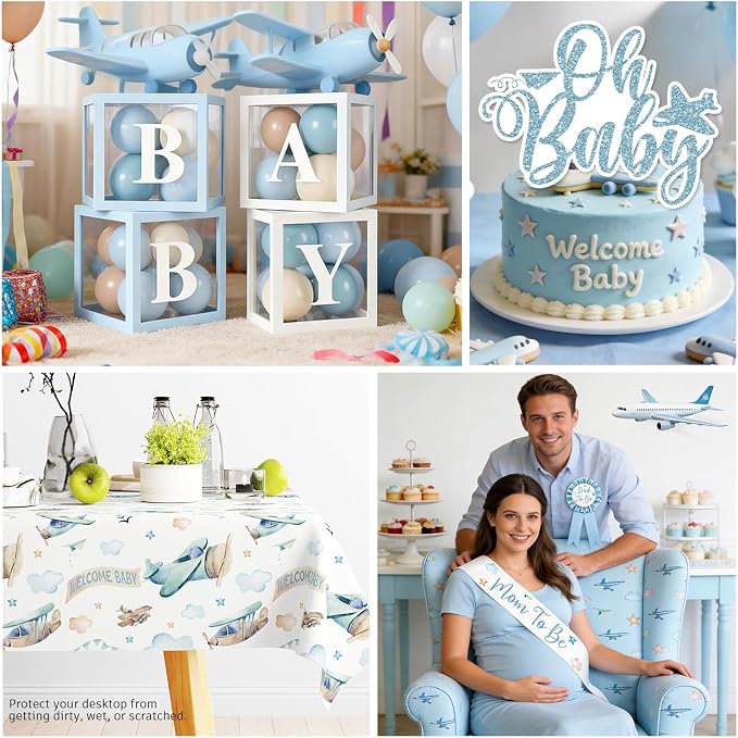 288PCS Cocomigo Blue Airplane Baby Shower Decorations - Image 6