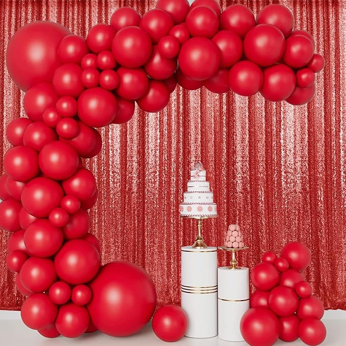 10×10FT Red Sequin Backdrop Curtain, Photography Backdrop Glitter Curtains - Image 3