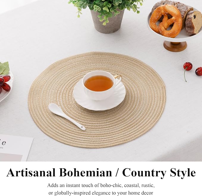 SHACOS Round Braided Placemats Set of 4 Washable Place Mats - Image 4