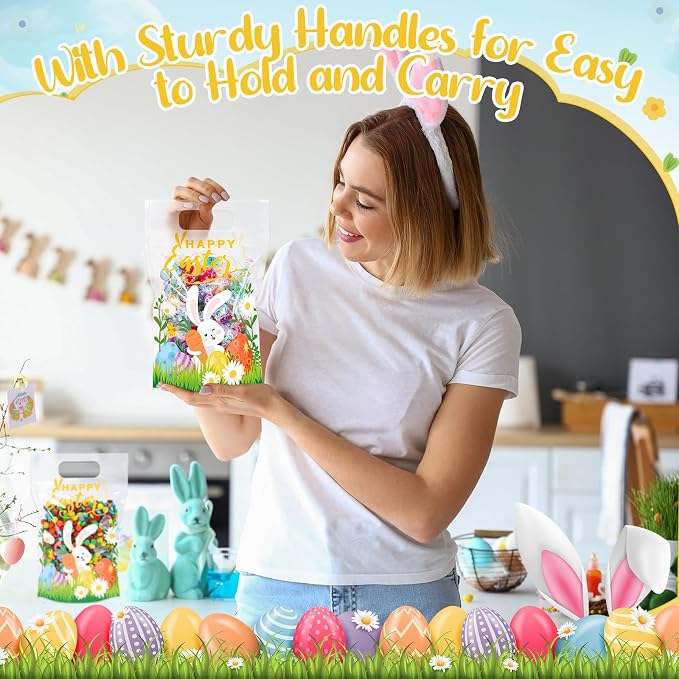 Fuutreo 25 Pcs Happy Easter Gift Bags Self Sealed Bunny Pouches Spring Favor - Image 4