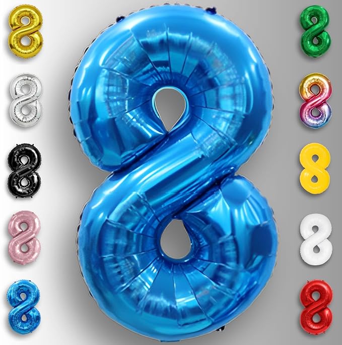 Blue Number Balloon 8 Mylar Foil Balloons 40 inch - Image 5