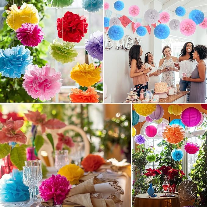 Qimoo DIY Decorative 20pcs Green Paper Tissue Pom-poms Flowers Ball - Image 5