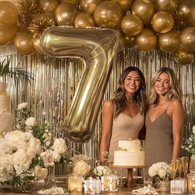 AULE 40 Inch Light Gold 7 Balloon Number Foil 0-9 Birthday Big Numbers | - Image 2